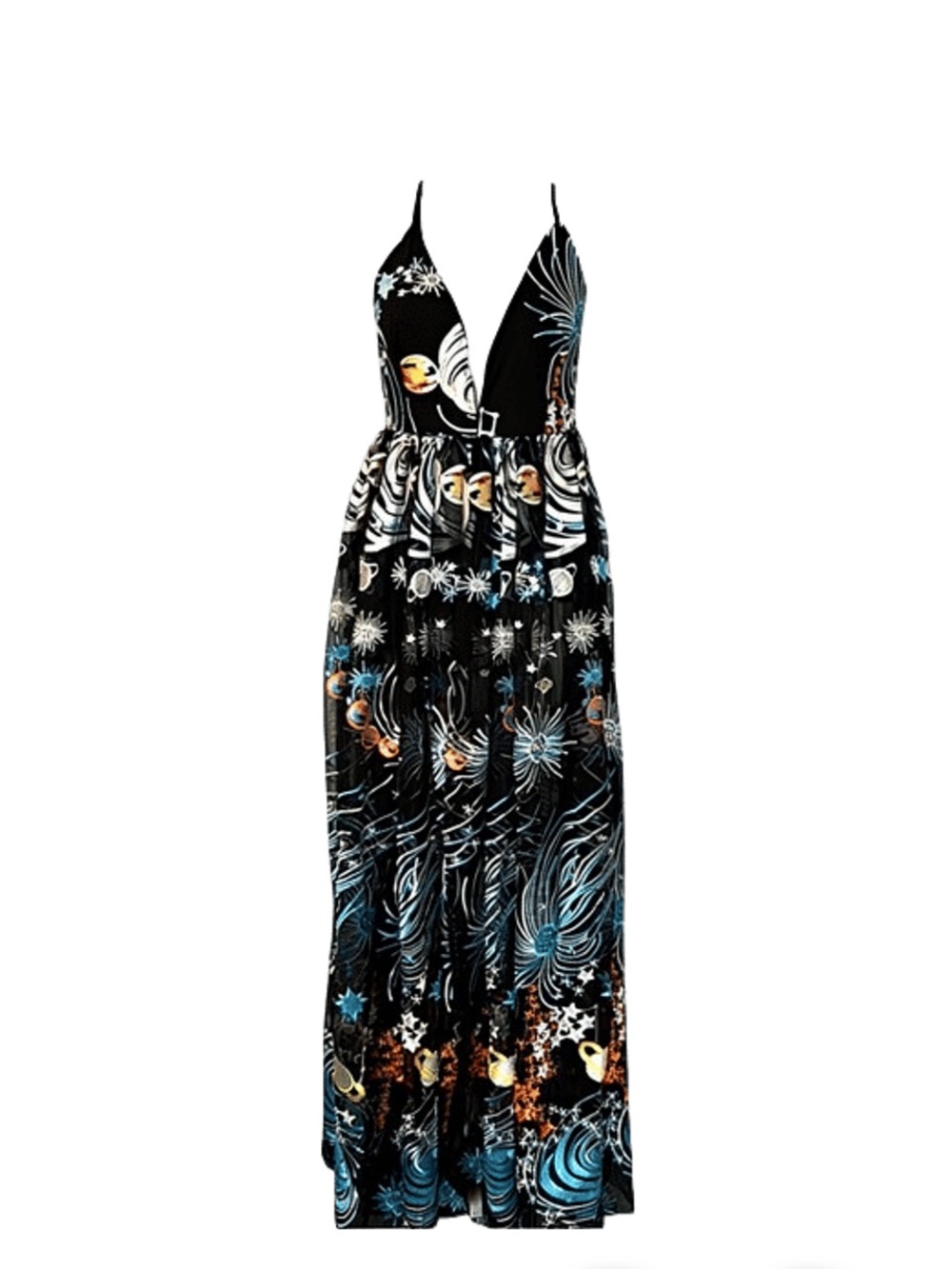 L'ATISTE Embroidered Galaxy Maxi Dress NWT L